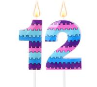 Video Game Birthday Candles, Vibrant Gaming Theme 12th Number Twelve Candle Purple Blue Twelfth Cake Topper for Boys Kids Birthday Decoration Party Supplies (Number 12)