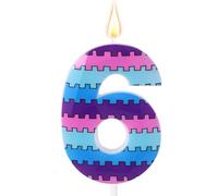Video Game Birthday Candles, Vibrant Gaming Theme 6th Number Six Candle Purple Blue Sixth Cake Topper for Boys Kids Birthday Decoration Party Supplies (Number 6)