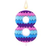Video Game Birthday Candles, Vibrant Gaming Theme 8th Number Eight Candle Purple Blue Eighth Cake Topper for Boys Kids Birthday Decoration Party Supplies (Number 8)