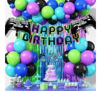 Video Game Birthday Decorations for Boys, Purple Blue Green Black Latex Balloons Gaming Controller Foil Balloons Happy Birthday Banner Fringe Curtain Cake Topper for Kids Boy Game Night Party Decor