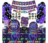 Video Game Birthday Decorations - Game Birthday Decorations for Boys Including Plates, Cups, Napkins, Tablecloths, Banner, Balloons - Serve 20