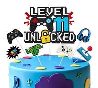 Video Game Cake Topper, Level 11 Unlocked Cake Topper, Happy 11th Birthday Game Party Decorations for Boys Girls, Video Game Controller Themed Birthday Party Supplies for Game Fans, Kids and Men