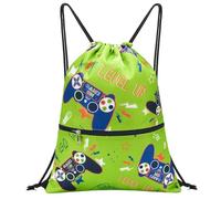 Video Game Drawstring Backpack - Drawstring Bags for Boys Kids Swim PE Bag for Beach Swim Swimming Pool School Draw String Bags with Zippered Pocket Waterproof Sports Gym Bag
