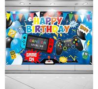 Video Game Happy Birthday Background - 5.9 * 3.6ft Gaming Party Photography Backdrop Photo Booth Wall Banner 13th Birthday Decorations for Boys