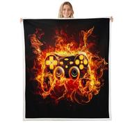 Video Game Kids Throw Blanket,Gamepad Gaming Controller Fire Bed Blanket,Flame Gamer Console Modern Girls Boys Sofa Decor,Black Orange Fuzzy Blanket,Twin Size (60 x 80 Inches)