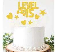 Video Game Level up Birthday Cake Topper - Level Up Birthday Cupcake Toppers, Happy 15th Birthday, 15 Year Old for Gamer Theme Party Decorations (Level 15)
