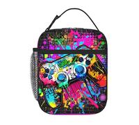 Video Game Lunch Box for Boys Girls Insulated Graffiti Gamepad Lunch Bag Reusable Cool Game Lunchbox Gaming Lunch Tote Bag With Adjustable Shoulder Strap For Kids Teens Women Men Work School