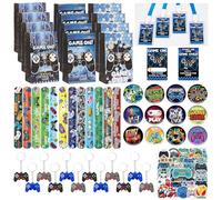 Video Game Party Bag Fillers - Birthday Party Gift Keychain Slap Bands Bracelets Badge, Gift Bags Tattoo Stickers Vip Card for Kids Boy Gaming Themed Birthday Decorations Pinata Supplies