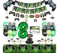 Video Game Party Decorations - 8th Birthday Decorations for Boys, HAPPY BIRTHDAY Banner, Video Game Tablecloth, Gaming Balloons, Hanging Sign, Gaming Birthday Party Supplies