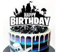 Video Game Theme Happy Birthday Cake Topper Black Birthday Cake Decorations for Boys Girls