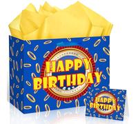 Video Game Themed Birthday Gift Bag for Blue Gold Hedgehog Gift Wrapping Paper Bag with Greeting Card Cartoon Hedgehog Baby Boys 1st 2nd 3rd Baby Shower Birthday Party Favors Supplies