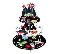 Video Gaming Cupcake 3 Tier Stand - Gaming Party Decorations, Gaming Birthday Decorations, Gaming Party Plates, Gamer Birthday Table Decorations Supplies, Round Serving Tray Stand Dessert Tower
