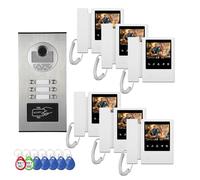 Video Intercom System for Apartment,2/3/4/6/8/10/12 Family Units 4.3 inch Monitor Wired Video Door Phone Kit,Indoor Outdoor Video Doorbell, Doorphone Telephone Style,2 Way Audio (For 6 family)