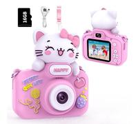 Video Kids Camcocrder, Kids Boys Digital Toddler Camera for 3 4 5 6 7 8 Years Old Birthday Gifts, 1080P Video Camera with Cute Protective Cover & 16GB TF Card, Pink