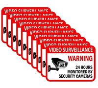 Video Surveillance Sign,10 Pack, 2.5" x 3.5", 4 Mil Sleek Vinyl Decal Stickers, Double-Sided, Weather Resistant Long Lasting UV Protected and Waterproof