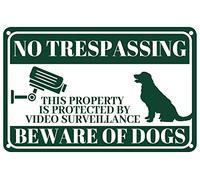 Video Surveillance Sign Beware of Dog Sign No Trespassing Sign 12"X8" Private Property Sign Dog Warning Protected Security Camera Signs