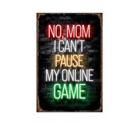 Video Tin Sign Gamer Poster Vintage Wall Décor, I Can't Pause My Online Game, for Gaming Room Bedroom Kids Teenage Boy Plaque 8"x12"