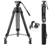 Video Tripod, Nietoto Professional Heavy Duty Camera Tripods with Quick Release Plate and 360° Fluid Head, Tall Travel Tripod Stand for DSLR, Camcorder, Aluminum Twin Tube Leg, Max Load:17.6lbs/8Kg