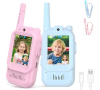 Video Walkie Talkies for Kids, 2 Pack Kids Walkie Talkies with Screen Display and Voice Changer, Indoor Outdoor Toys for Game Party Camping, Blue&Pink
