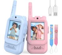 Video Walkie Talkies for Kids, 2-Pack Long Range, 2 Way Radio Video Walkie Talkies Gifts Toys for 3 4 5 6 7 8 Year Old Boys Girls, Outdoor Toys Camping, Garden Games, Birthday (Pink+Blue)