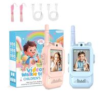 Video Walkie Talkies for Kids, 2 Pack Rechargeable Kids Video Walkie Talkies with Screen Display & Voice Effects, Indoor Outdoor Toys for 3-12 Years Boys Girls Birthday Presents (Blue/Pink)