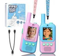 Video Walkie Talkies for Kids 2 Pack, Rechargeable Kids Walkie Talkies with Screen Display&4 Funny Voice Changer for 3-12 Year Old Girls Boys,Outdoor Toys for Adventure Game Hiking Camping(Blue Pink)