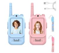 Video Walkie Talkies for Kids, 2 Pack Walkie Talkies Kids, with Screen Display and Voice Changer, Indoor Outdoor Toys for Garden Party Game, Birthday for Kid 3+ Years Old, Pink+Blue