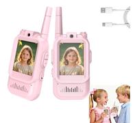 Video Walkie Talkies for Kids,2 Pcs Wireless Rechargeable Walky Talkie Kids,Long Range Reliable Signal & Camera & Voice Changer,Communication Toy for Girls & Boys Indoor Outdoor Play(Pink+Pink)