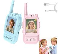 Video Walkie Talkies for Kids,2 Pcs Wireless Rechargeable Walky Talkie Kids,Long Range Reliable Signal & Camera & Voice Changer,Communication Toy for Girls & Boys Indoor Outdoor Play(Blue+Pink)