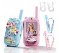 Video Walkie Talkies for Kids - 2Pack Kids' Long Range Rechargeable Walkie-talkie with Cute Silicone Cover & Voice Changer & Screen Display for Childrens Indoor Outdoor Use, for Boys Girls