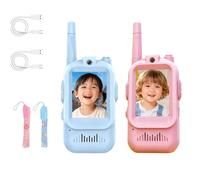 Video Walkie Talkies for Kids, Handheld 2 Pack Rechargeable Intercom with Camera and Voice Changer for Family Games Outside Camping Hiking Gifts for Boys Girls Ages 3-12 (Blue and pink)