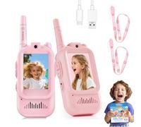 Video Walkie Talkies for Kids, Handheld Rechargeable Video Intercom Kids Walkies Talkies, Indoor Outdoor Toys for Family Games, Outside, Camping, Hiking for Boys Girls Ages 3-12 (2PCS Pink)