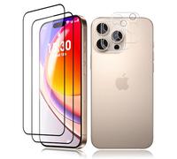 VideoSecu Pack of 2 and 2 Tempered Glass Screen Protectors for iPhone 16 Pro, 9H Hardness Camera Protection, HD Screen Protector, 100% Touch Accuracy, Bubble-Free, Oil-Proof & Scratch-Resistant