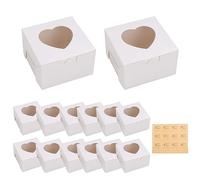 VIDETOL 100 Pcs Small Cake Boxes, 4 Inch Small White Cake Boxes with Clear Window and Labels, Individual Cupcake Box Bakery Box for Cakes Portions Gift Candy Cookies Cupcake Dessert