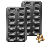 VIDETOL 2 PCS Carbon Steel Madeleines Baking Tray, 40 x 22.8 x 1.5 cm Non-Stick Madeline Trays, Black Cake Moulds with 12 Hole for Baking