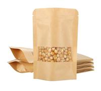 VIDETOL 200 Pcs Kraft Paper Bag with Window, 10x15x3.5cm Stand Up Ziplock Seal Paper Bag, Resealable Papers Pouch Bags for Dried Fruit Coffee Tea Seeds