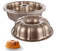 VIDETOL 3 Pcs Ring Cake Tin, 24cm/9.6in Tin Round Cake Pan Tray, Non-Stick Baking Moulding Tin, Carbon Steel Fluted Ring Pan with Swirl Engraving