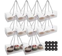 VIDETOL 30 PCS Cupcake Boxes 3 Hole, 22.5 x 7.8 x 7.8 cm Cake Box with Window, Inserts and Sticker, Clear Cupcake Holder for Cupcake, Muffin, Desserts