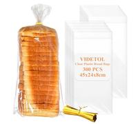 VIDETOL 300 Pcs Clear Plastic Bread Bags, Bread Loaf Bag with Ties, Baguette Breads Bags to Keep Bread Fresh for Daily Use Breads Storage Bag, 45x24x8cm