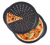 VIDETOL 4 Pack 14 Inch Pizza Trays for Oven Non Stick, Non-Stick Pizza Pan with Holes and Handles, Carbon Steel Pizza Oven Trays, Black