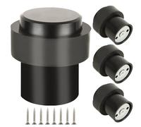 VIDETOL 4 Pcs Stainless Steel Door Stop Black, 46 mm Heavy Duty Floor Mounted Door Stoppers, Solid Rubber Wall Doors Stop with Rubber Buffer Ring for Home Office