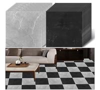 VIDETOL 40 Pcs Self Adhesive Floor Tiles, 30x30cm Large Marble Effect Peel and Stick Floor Tiles, Waterproof Flooring Stickers for Office Bathroom Kitchen Living Room, 20 Pcs Black, 20 Pcs Grey