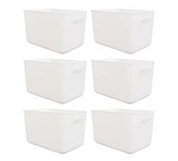 VIDETOL 8 Pack Storage Baskets, 25x17x15cm Plastic Storage Boxes with Handle, White Plastic Baskets for Bathroom Storage, Kitchen Storage and Office Storage, Medium Size