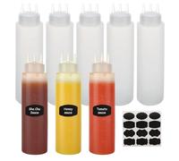 VIDETOL 8 Pcs Squeeze Bottles for Sauces, 680ml/24oz Plastic Sauce Bottle with Cap Lids and Scale, 3-Hole Squeezy Sauce Bottles for Ketchup BBQ Dressing Paint Workshop Art Craft（Include Labels）