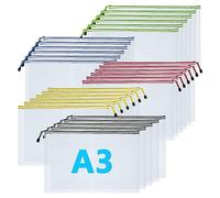 VIDETOL A3 Zip Plastic Wallets, 25 Pcs A3 Zip Lock Bags Mesh Document Wallet, Zips Wallets for School Office Homework Travel Storage Bags, 5 Colors