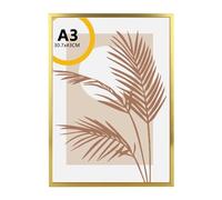 VIDETOL Aluminium Picture Frame A3, 31 x 41 x 2 cm Metal Frame, Gold Picture Frame with Plexi Glass and Mark-Free Nail for Picture Gallery, Photo Collage, Photo Wall