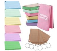 VIDETOL Flash Cards, 12 Pack 1200PCS Revision Cards with Binder Rings, Multicolor Kraft Paper Notecards Lined Index Card for Office School Home Study Record 4.9 * 2.9 Inch