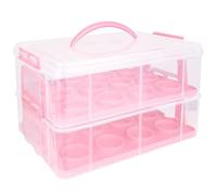 VIDETOL Plastic Muffin Transport Box, 36 x 26 x 23 cm, Rectangular Cupcake Transport Box, Pink Cake Transport Box for 24 Muffins and Cupcakes
