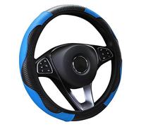 VidFair Car Steering Wheel Cover Leather,Anti-slip Breathable Carbon Fiber Sports Elastic Band Without Inner Ring Steering Wheel Cover Universal Size 14.5-15inch for Fit Four Seasons(Black-Blue)