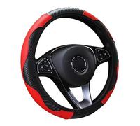 VidFair Car Steering Wheel Cover Leather,Anti-slip Breathable Carbon Fiber Sports Elastic Band Without Inner Ring Steering Wheel Cover Universal Size for Fit Four Seasons(Black-Red)